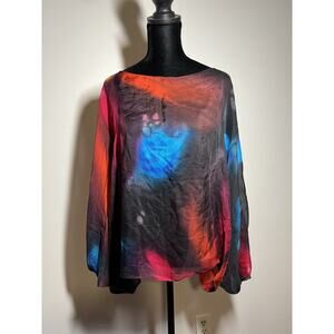 UNIQUE Simply Silk Lightweight Tie Dye Washable Silk One Size Poncho Kimono WOW!